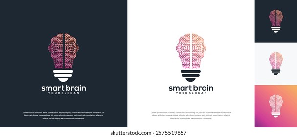 Light bulb and brain network technology logo design. Digital technology logo design vector icon combination of light bulb brain.
