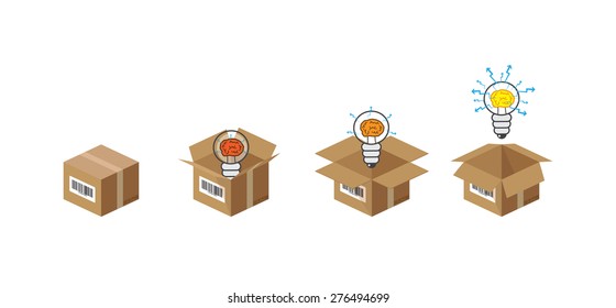 light bulb with brain in the paper box, set of,  vector