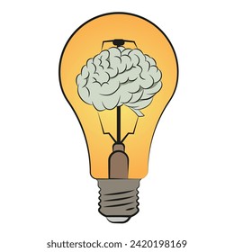 Glühbirne und Gehirn. Symbol der Kreativität, der kreativen Idee und des Geistes, des Denkens. Gute Idee. EPS10.