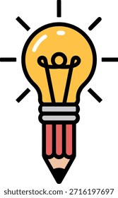 Lâmpada e símbolo do cérebro com luz brilhante. Conceito de geração de ideias e soluções inteligentes. Ícone de educação e engenhosidade