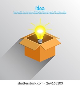Light bulb with brain, thinking outside the box, vector.
