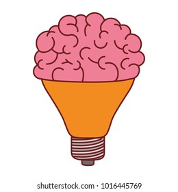 light bulb with brain in top in colorful silhouette with brown contour