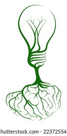 Light bulb brain tree concept of a tree growing in the shape of a lightbulb from roots in the shape of a brain. Could be a concept for ideas, inspiration or knowledge