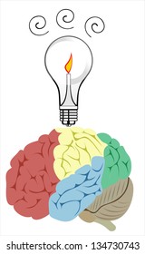 Light bulb with brain vector icon, idea concept