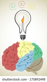 Light bulb with brain vector icon, idea concept