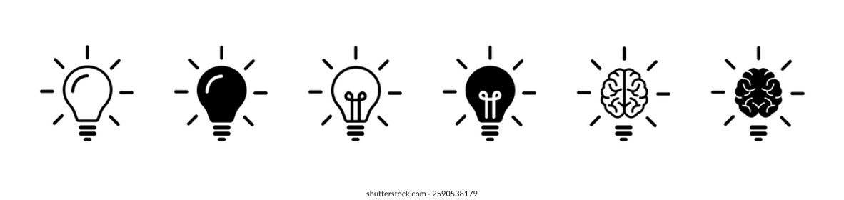 Light Bulb and Brain Vector Icon Set