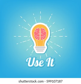 Light bulb with brain vector illustration icon, idea concept