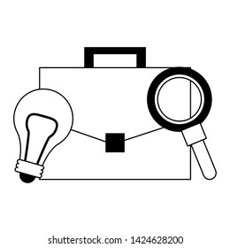 light bulb, briefcase and magnifying glass icon cartoon vector illustration graphic design