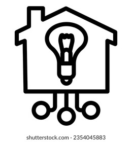 Light bulb in building line icon, smart home concept, Electricity with connections sign on white background, House with lighting bulb in outline mobile, web. Vector graphics.