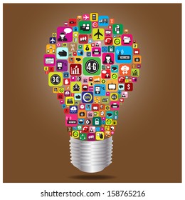 Light bulb with business and social media icon infographics, vector format