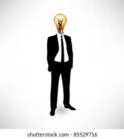 Light bulb. The businessman concept of idea. Head-lamp