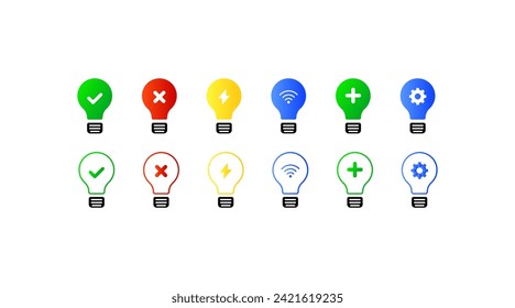 Light bulb with button inside icons. Flat style. Vector icon