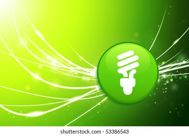 Light Bulb Button on Green Abstract Light Background Original Illustration