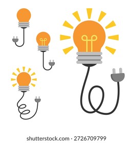 Glühbirne mit Kabel-Icon-Set, das kreative Energie zeigt.