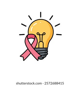  Light bulb with a cancer ribbon symbolizing ideas and awareness on a white background