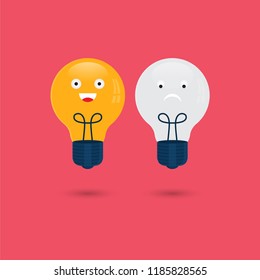 light bulb cartoon character, bad and good ideas concept illustration