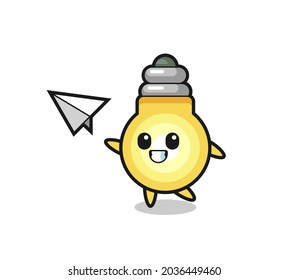 light bulb cartoon character throwing paper airplane , cute style design for t shirt, sticker, logo element