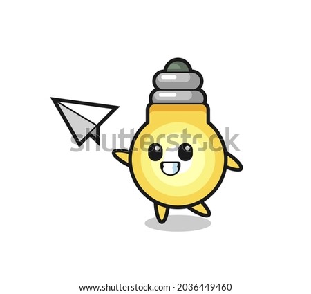 light bulb cartoon character throwing paper airplane , cute style design for t shirt, sticker, logo element