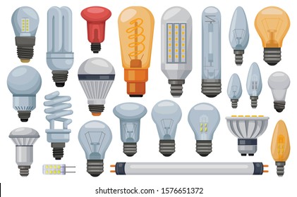 Light bulb cartoon vector illustration on white background. Electric and energy lamp cartoon vector set.Isolated vector icon light bulb.