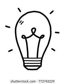 light bulb / cartoon vector and illustration, black and white, hand drawn, sketch style, isolated on white background.