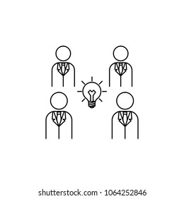 a light bulb in the center of people icon. Element of idea and solutions for mobile concept and web apps. Thin line  icon for website design and development, app development on white background