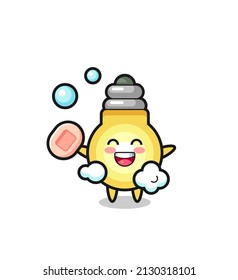 light bulb character is bathing while holding soap , cute style design for t shirt, sticker, logo element