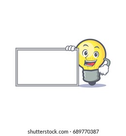 light bulb character cartoon with board