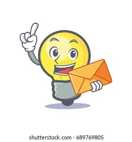light bulb character cartoon with envelope