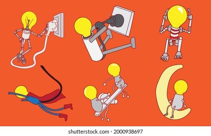 light bulb character cartoon mascot bundle set with various poses