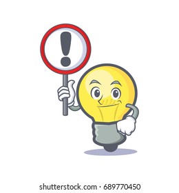 light bulb character cartoon with sign