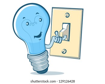 Light Bulb Character Flipping A Switch