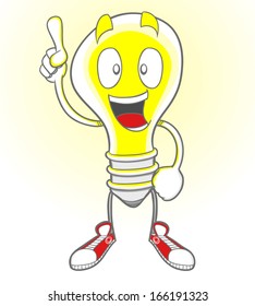 A light bulb character having a bright idea. 