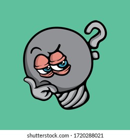 Pensamiento de los personajes de la bombilla y encontrar alguna solución. Caricatura de electricidad mascota con problemas que resolver. Concepto del vector del proceso de aprendizaje