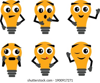 Light Bulb Characters with Different Expressions