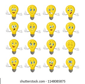 Light Bulb Characters Set Cartoon.vector Illustration