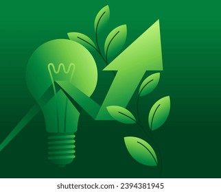 Light bulb with chart and green leaves inside - Sustainable development and Conservation Innovation banner