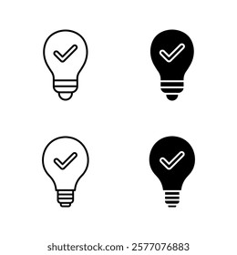 light bulb with check mark icon set color editable 