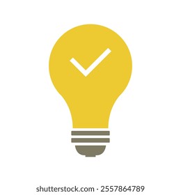 Light bulb with check mark illustrated on white background