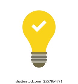 Light bulb with check mark illustrated on white background
