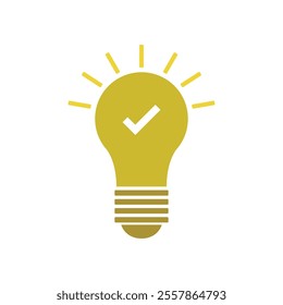 Light bulb with check mark illustrated on white background