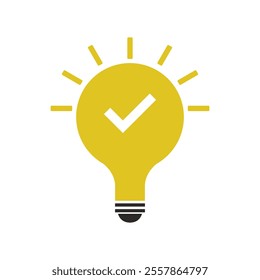Light bulb with check mark illustrated on white background