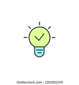 Light bulb and check mark line icon. Simple element illustration. Light bulb and check mark concept outline symbol design.