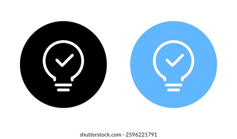 Light bulb with checkmark icon on circle background. Quick tip sign. Tick lamp symbol