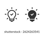 Light Bulb with checkmark icon set. representing a quick tip, successful idea, solution, or approved concept. Vector illustration