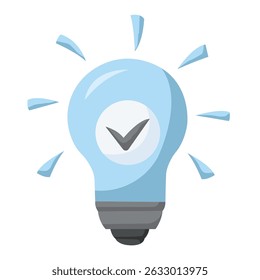 Light bulb with checmark icon, lightbulb with tick icon vector illustration, lightbulb with check clip art, quick tip icon
