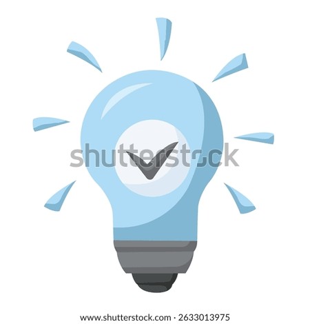 Light bulb with checmark icon, lightbulb with tick icon vector illustration, lightbulb with check clip art, quick tip icon
