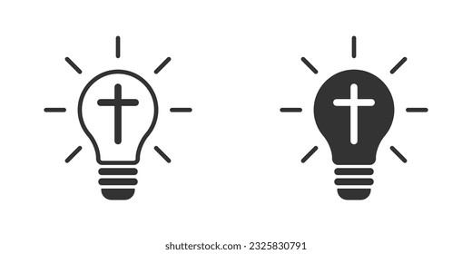 Light bulb with christian cross inside. Vector illustration.