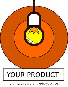 Glühbirne mit orangefarbenem, kreisorangefarbenem Vektorsymbol oder Logo