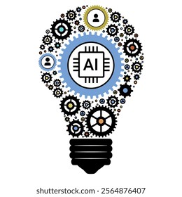 Light bulb circuit with AI chip icon. Idea and innovation by AI. Artificial intelligence and Machine learning technology concept. Vector Illustration.