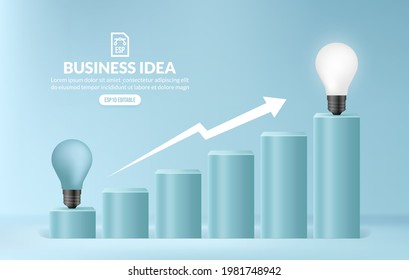 Light bulb climbing up stairs to reach a target, Ladder of business success, Creative idea to achieve opportunity in career concept